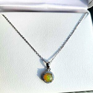 925 Sterling Silver Necklace Round Fire Opal 7mm Natural Gemstone Jewelry 18"